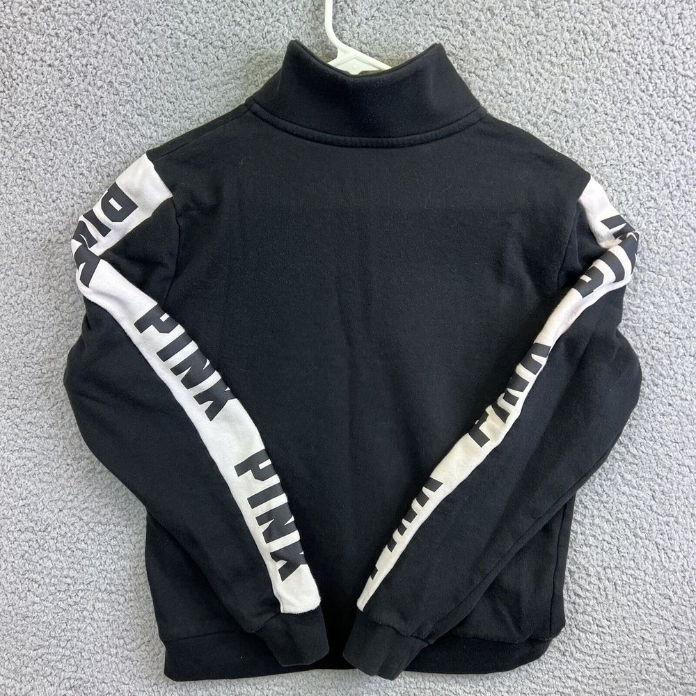 VICTORIAS SECRET PINK PERFECT QUARTER BLACK ZIP SWEATER JACKET SZ MED LOGO - Picture 6 of 6